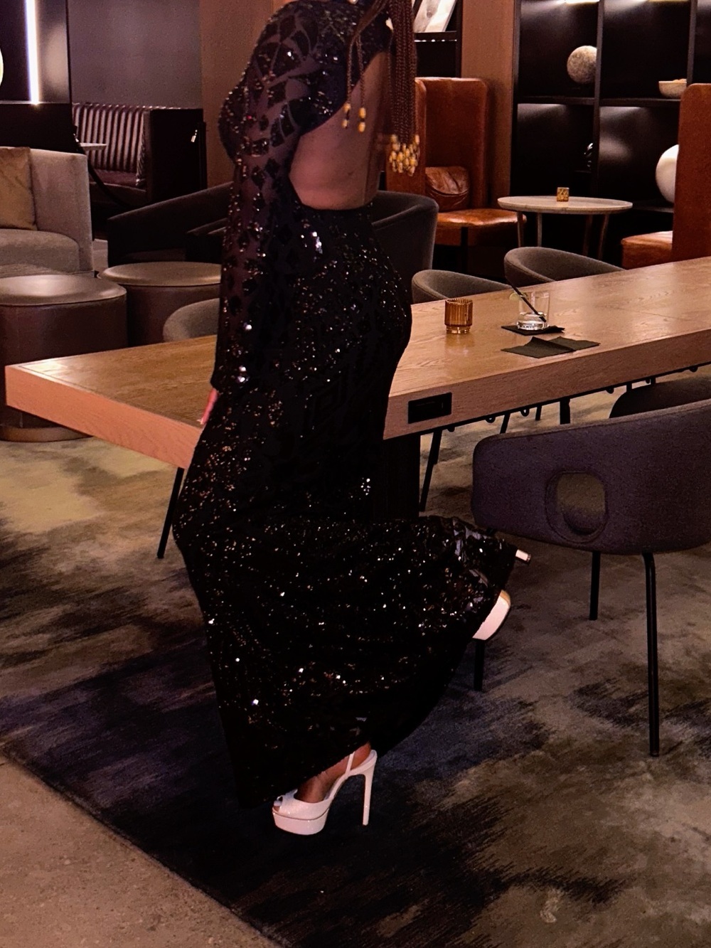 ASOS Black Sequin Backless Evening Gown